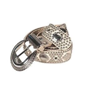 Vintage Sand Castle New York Silver Sea Life Leather Studded Belt Italy 41" L-XL